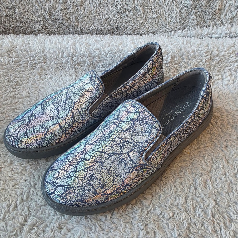 Vionic Pro Avery Blue Metallic Slip On Shoe‎ Comfort Vio-Grip Women's 7.5 Loafer